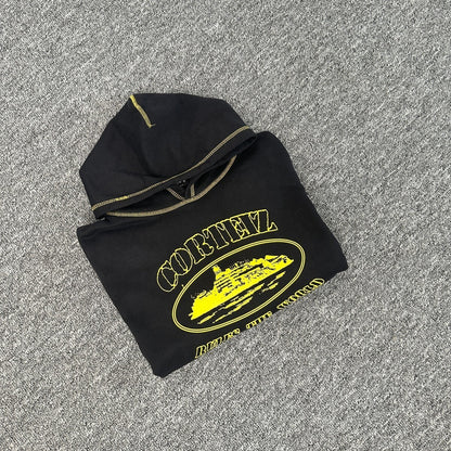 Corteiz Alcatraz Contrast Hoodie Black Yellow