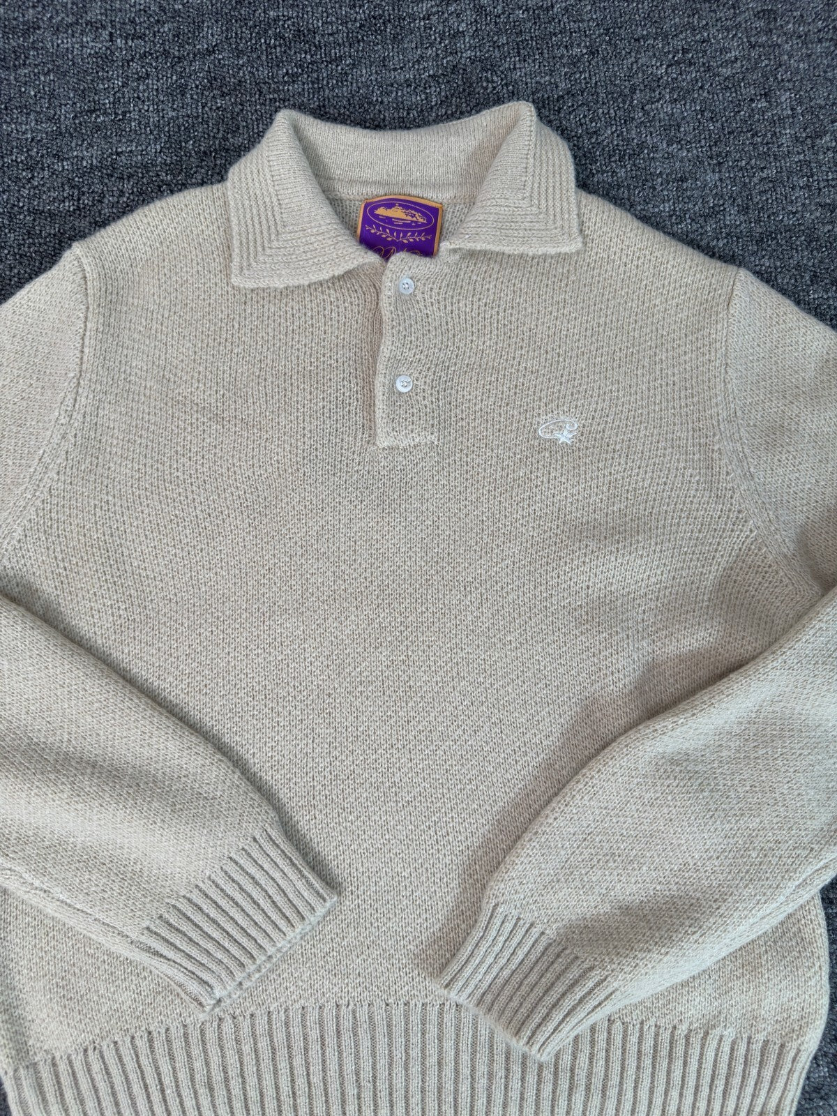 Corteiz Mohair Fuzzy Collar Sweater Cream