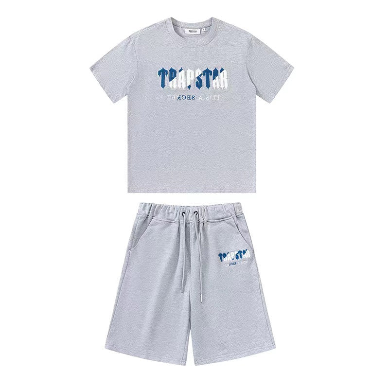 Trapstar Chenille Short Set Grey/Blue