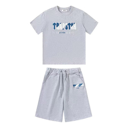 Trapstar Chenille Short Set Grey/Blue