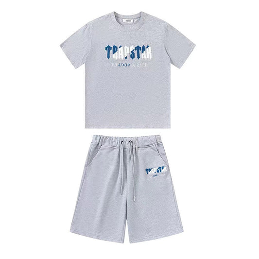 Trapstar Chenille Short Set Grey/Blue
