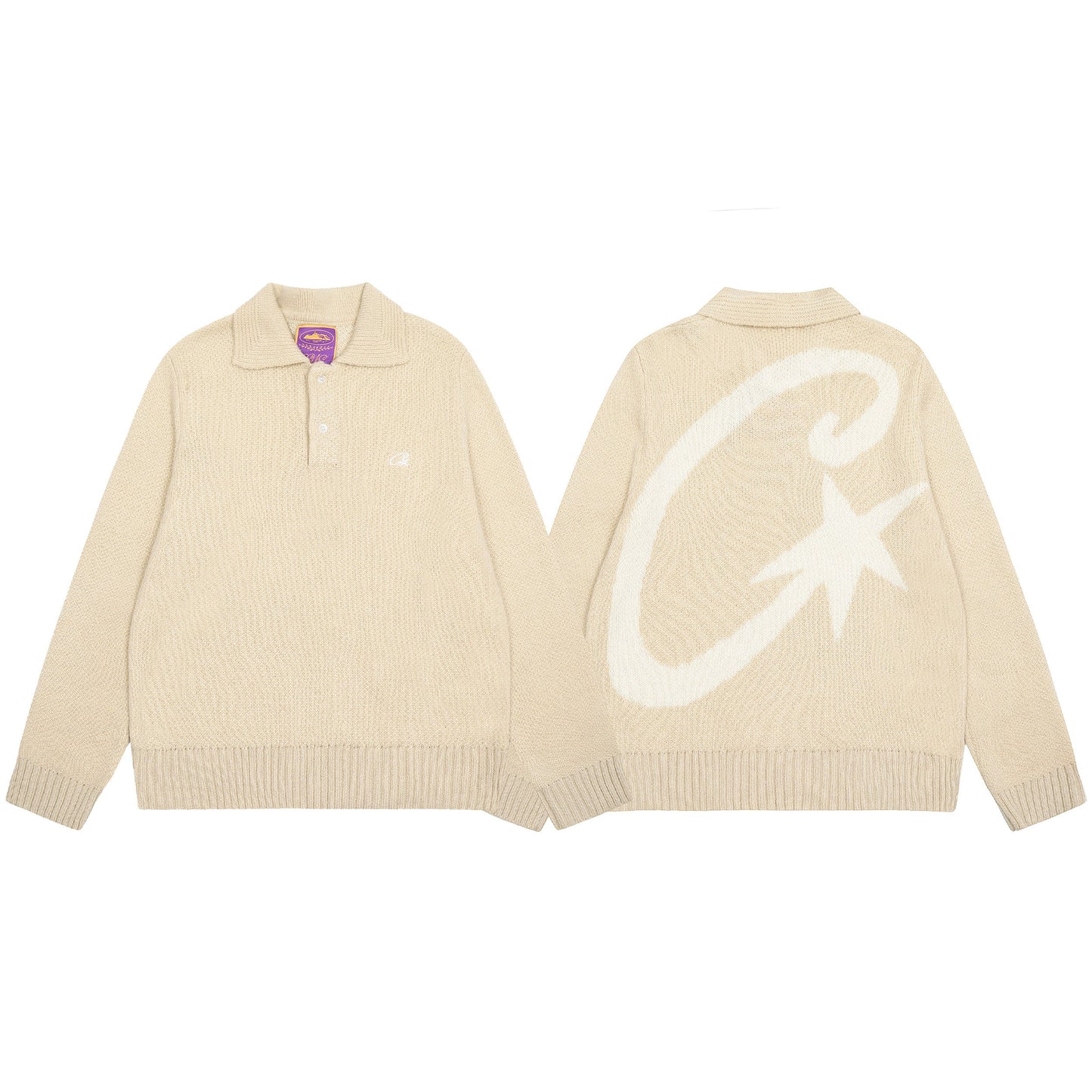 Corteiz Mohair Fuzzy Collar Sweater Cream